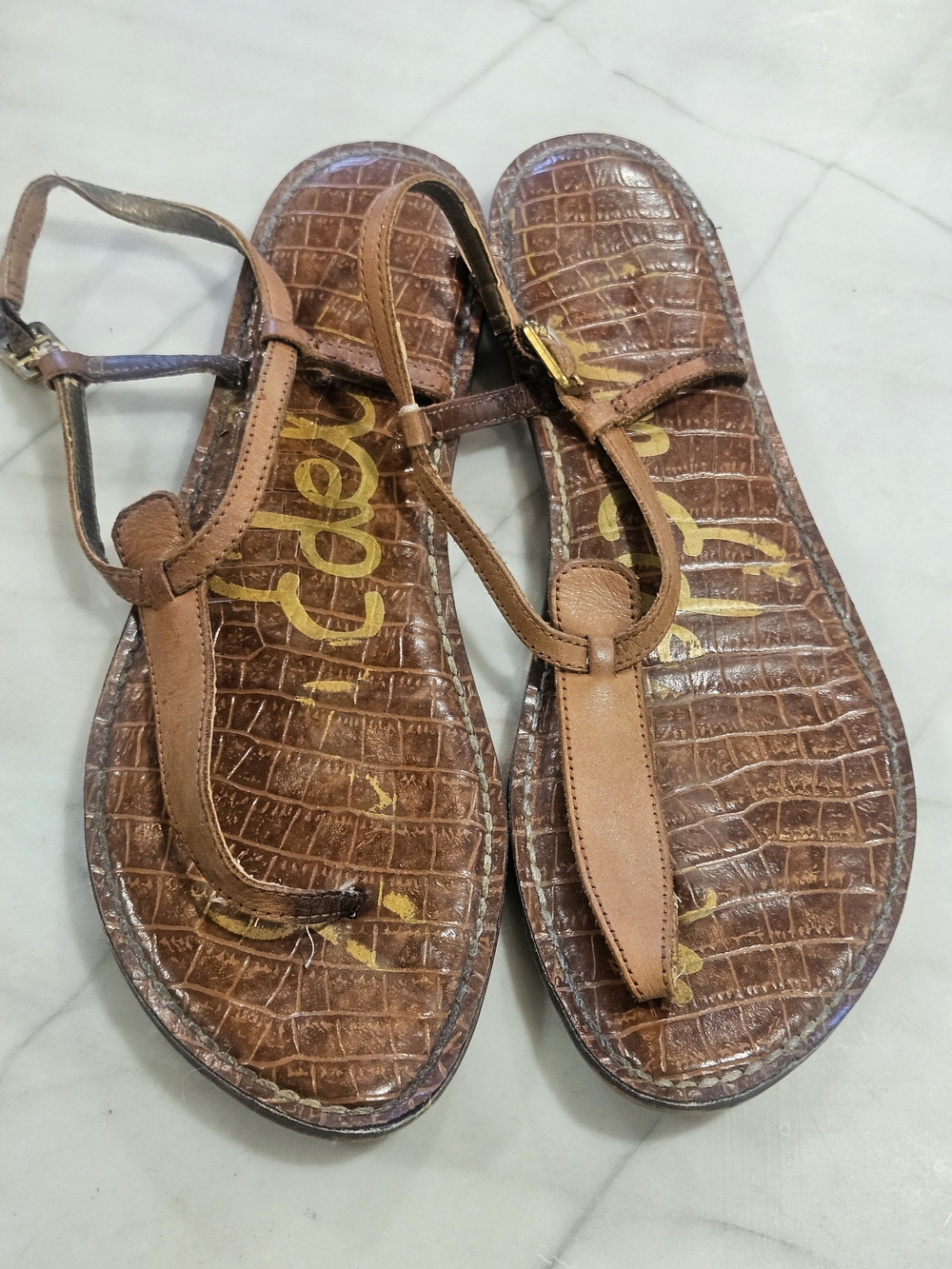 Sam Edelman Gigi Sandal Crocodile-Embossed Brown Sandals US 9